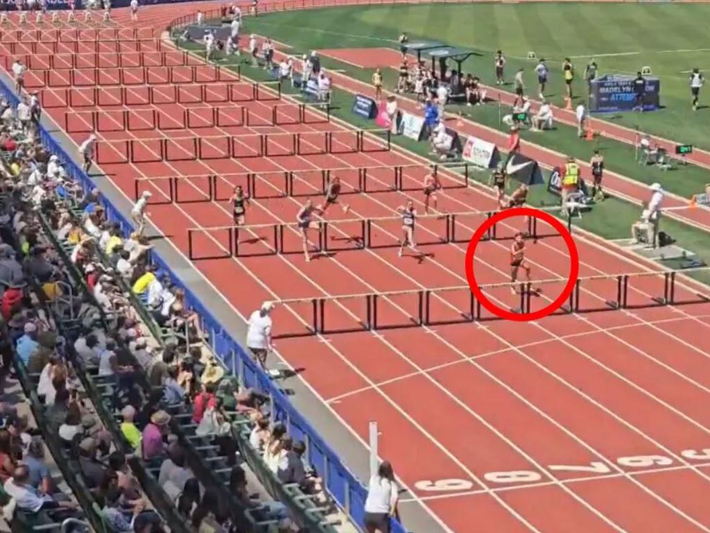 Brooklyn Anderson had a commanding lead in her 100m hurdles race. Picture: X