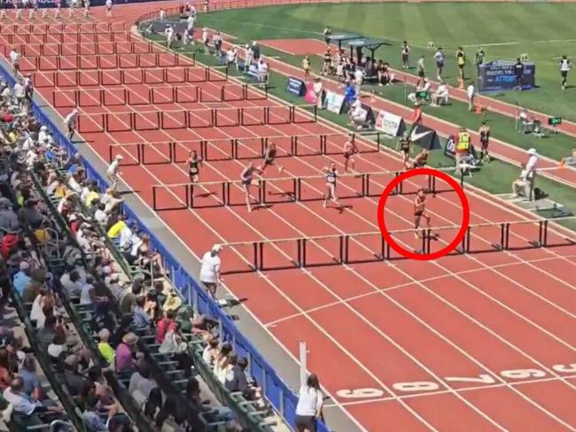 Brooklyn Anderson had a commanding lead in her 100m hurdles race. Picture: X