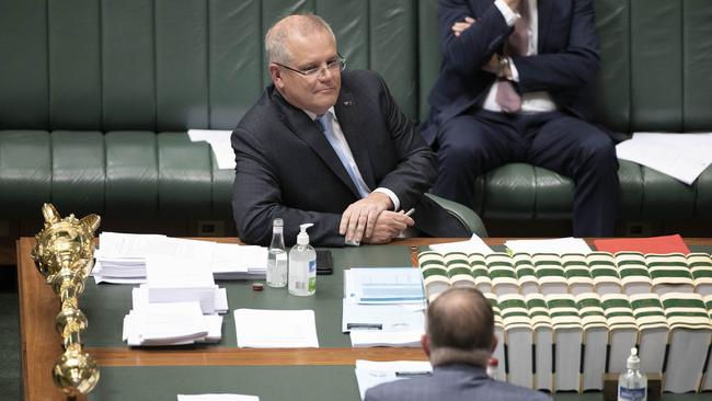 Scott Morrison sits opposite Anthony Albanese during Question Time at the House of Representatives in April. Picture: Gary Ramage