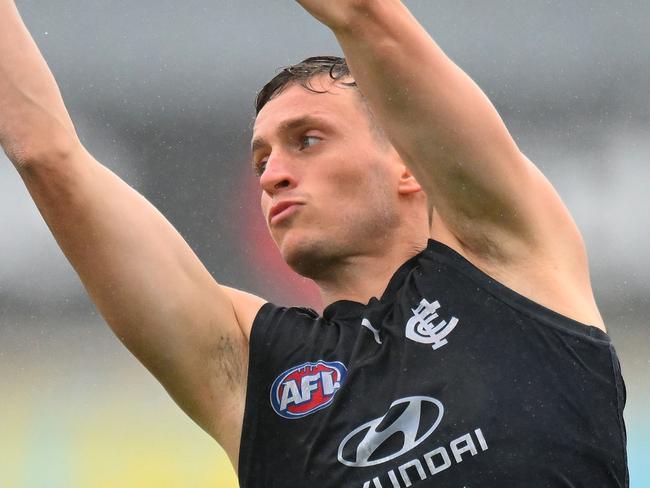 MELBOURNE, AUSTRALIA - NOVEMBER 27: Orazio Fantasia of the Blues trains during a Carlton Blues AFL training session at Ikon Park on November 27, 2023 in Melbourne, Australia. (Photo by Morgan Hancock/Getty Images)