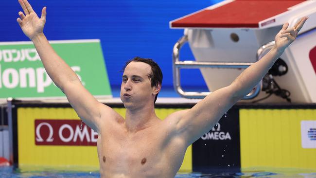 FUKUOKA, JAPAN - JULY 29: Cameron McEvoy of Team Australia celebrates winning gold in the in the Men's 50m Freestyle Final on day seven of the Fukuoka 2023 World Aquatics Championships at Marine Messe Fukuoka Hall A on July 29, 2023 in Fukuoka, Japan. (Photo by Sarah Stier/Getty Images)