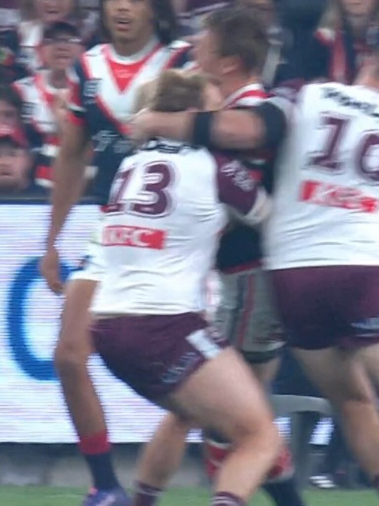 Trbojevic looked like he caught Collins' shoulder. Photo: Fox Sports