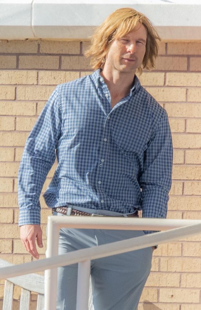 Glen Powell was photographed looking near unrecognisable on the set of his upcoming series ‘Chad Powers’. Picture: Backgrid