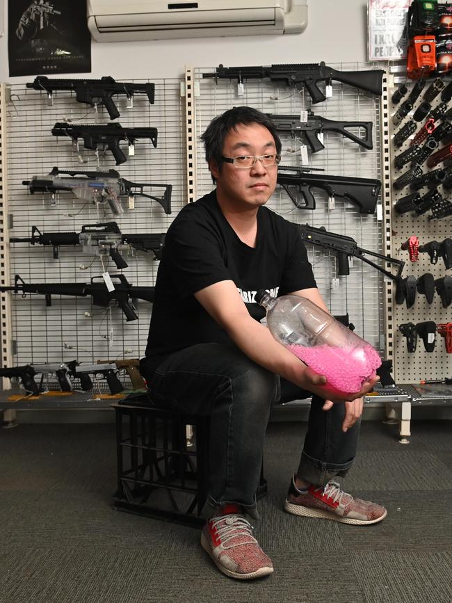 Douglas So in his Safari Zoomer gel blaster store in Salisbury South. Picture: Keryn Stevens