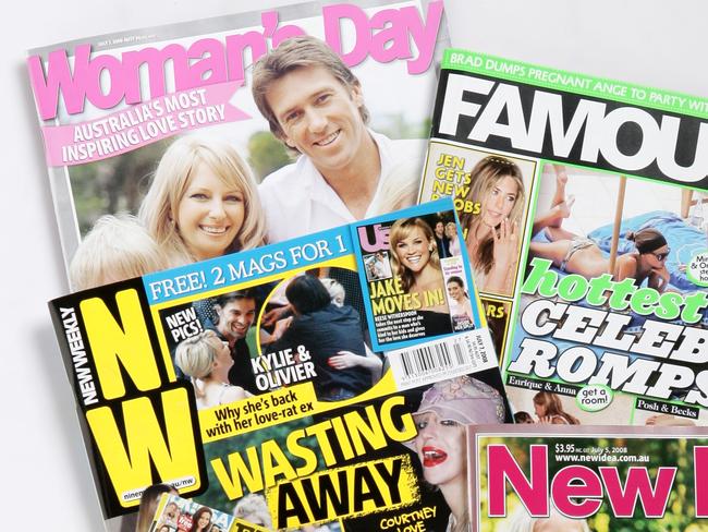 Covers of Woman's Day, Famous, New Idea, New Weekly and OK! magazines.