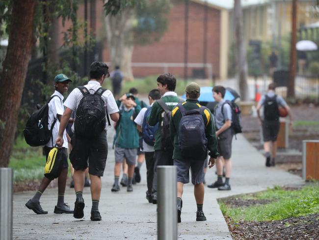 Students return to Epping Boys High School after it closed last Friday after a student was suspected of having Coronavirus. Picture Rohan Kelly