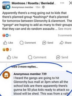 Social media posts claiming knowledge of plans for violence on Wednesday.
