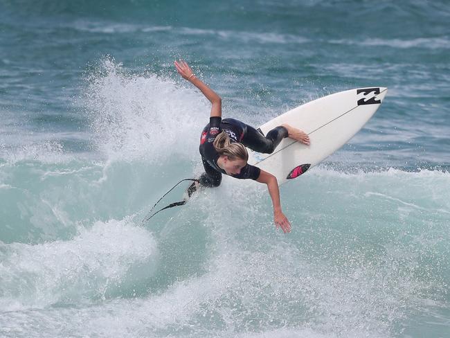 Competitor Macy Callaghan in the Quarterfinal at the 2021 Vissla Central Coast pro at Avoca Beach Saturday 6th March 2021.pic Sue Graham