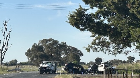 The horrific pileup in Shepparton East for which Chrystle Kemp has been charged with dangerous driving causing death. Picture: Oscar Jaeger