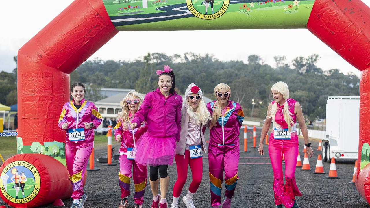 Toowoomba Road Runners Let's Go Barbie team members (from left) Laura Pascoe, Cathy Murtagh, Yolande Willemse, Wendy Dighton, Danielle Cory and Jackie Amos at 40 for Fortey at Toowoomba Showgrounds, Sunday, June 2, 2024. Picture: Kevin Farmer