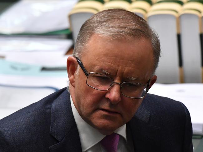 CANBERRA, AUSTRALIA - FEBRUARY 23: Leader of the Opposition Anthony Albanese during Question Time in the House of Representatives at Parliament House on February 23, 2021 in Canberra, Australia. Controversial backbencher Craig Kelly has quit the Liberal Party after handing his letter of resignation to Prime Minister Scott Morrison during today's party room meeting. Mr Kelly will sit on the crossbench but will continue to provide supply for the government, meaning he will vote with the government on bills or legislation related to the budget. (Photo by Sam Mooy/Getty Images)