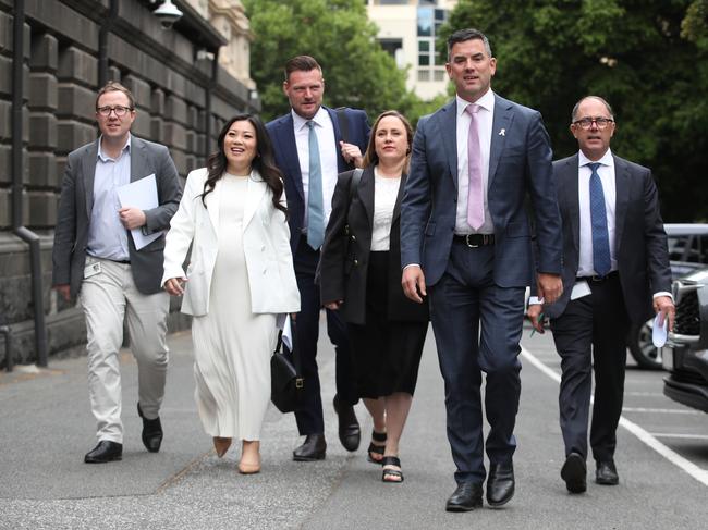 Brad Battin arrives with supporting MPs. Picture: David Crosling