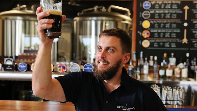 Head brewer Jared Stewart at Hemingway’s Brewery at the Port Douglas Marina. Picture: Brendan Radke