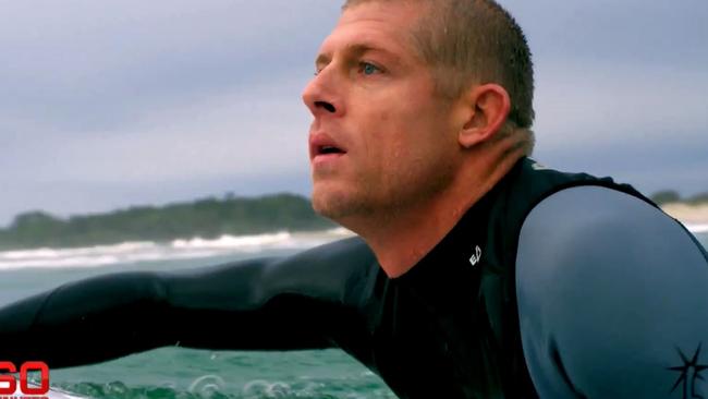 Mick Fanning going out for a surf for the first time since he was attacked by a shark at Jeffreys Bay.