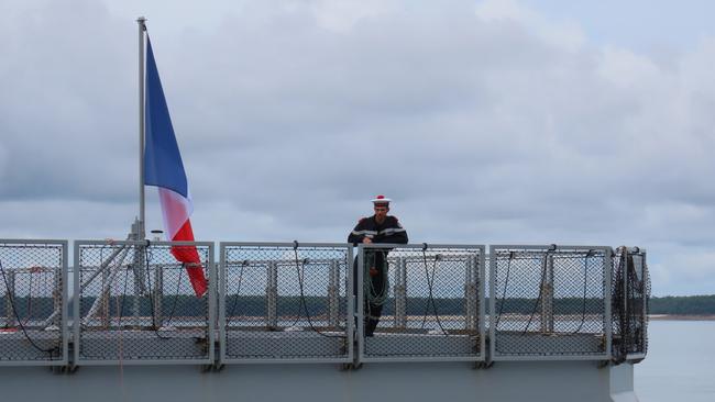 French navy supply ship Jacques Chevallier arrives in Darwin as part of Frances Clemenceau mission in the Indo Pacific. Picture: Fia Walsh.