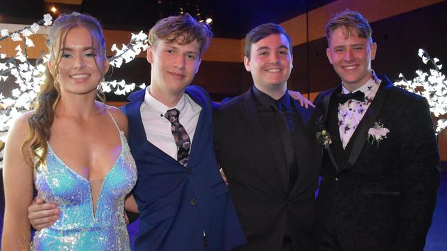 Tara Daly, Christoph Du Preez, Robert Young and Dylan Ashford at the Mackay North State High School Year 12 formal at the Mackay Entertainment and Convention Centre, Saturday November 21, 2020. Picture: Heidi Petith