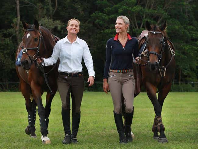 Jane Gollan, with Rebel Morrow, Gundy Son and Temple of Boom, is passionate about giving horses an enjoyable life after they retire as racehorses. Picture: Lisa Williams