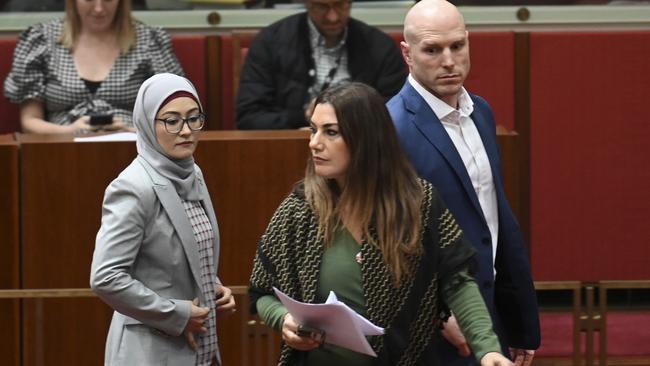 Senator Fatima Payman crossed the floor on June 25 to support a Greens’ motion to have the Senate recognise Palestine as a state. Picture: NewsWire / Martin Ollman