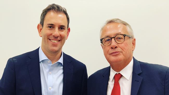 Former treasurer Wayne Swan (right) with Labor’s current treasury spokesman Jim Chalmers. Picture: Supplied