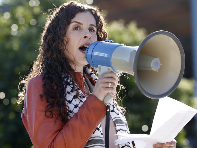 DAILY TELEGRAPH 22ND MAY 2024Pictured is Dr Randa Abdel-Fattah speaking at a pro Palestine protest at Macquarie University in Sydney.Dr Randa Abdel-Fattah is a former lawyer, author and prominent Palestine advocate and future fellow at Macquarie University Department of Sociology.Picture: Richard Dobson