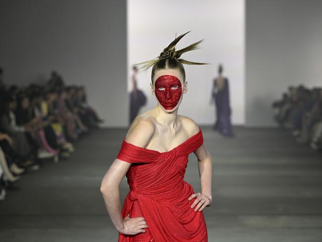 A model walks the runway during the Yousef Akbar show. Picture: Stefan Gosatti