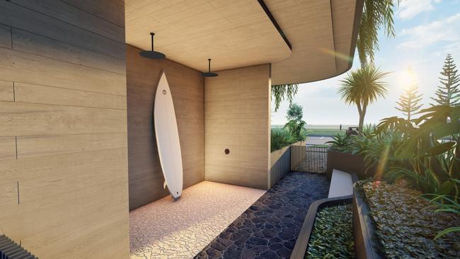 The outdoor shower area.