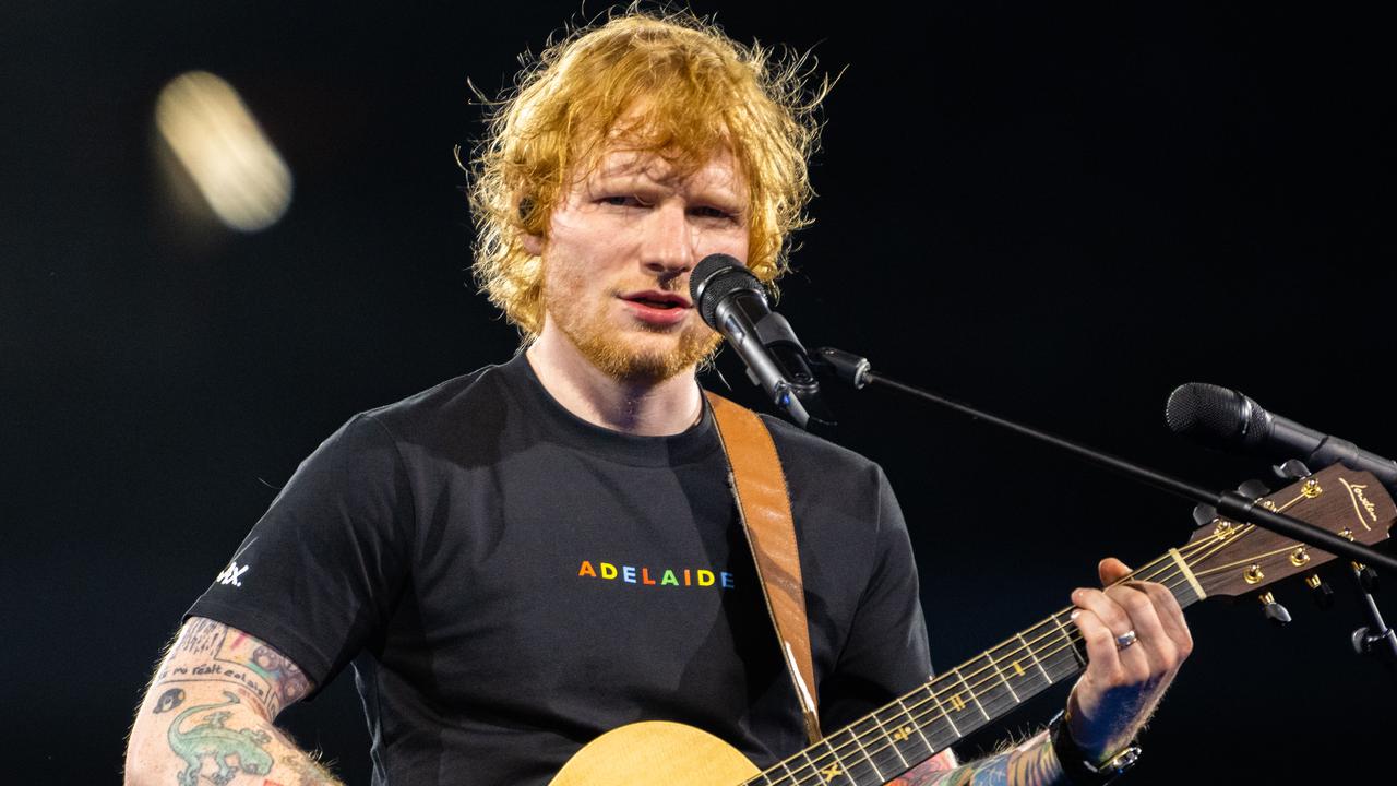 Sheeran wore the T-shirt while he performed at Adelaide Oval on Tuesday night. Picture: Morgan Sette