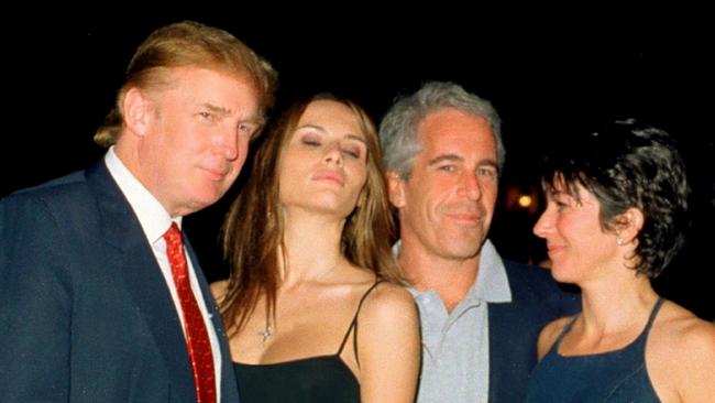 Donald Trump and his then girlfriend Melania Knauss, Jeffrey Epstein and socialite Ghislaine Maxwell pose together at the Mar-a-Lago club, Palm Beach, Florida, February 12, 2000. Picture: Davidoff Studios/Getty Images.