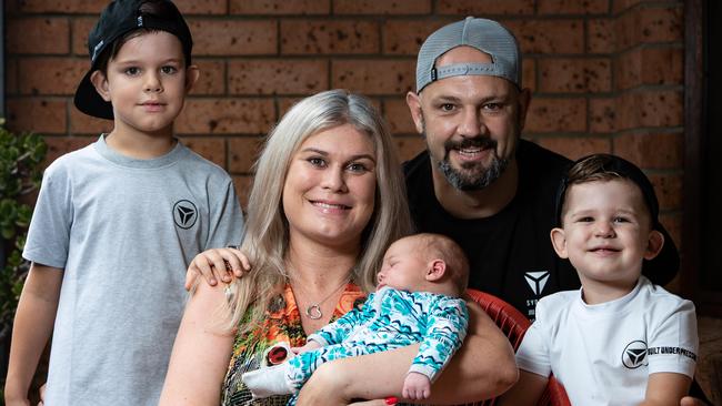 Big baby Beau with his mum Suzie, dad Ravick, and big brothers Zack and Jai. Picture: Julian Andrews.