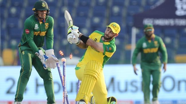 Glenn Maxwell is bowled after attempting a reverse sweep. Picture: Getty Images 