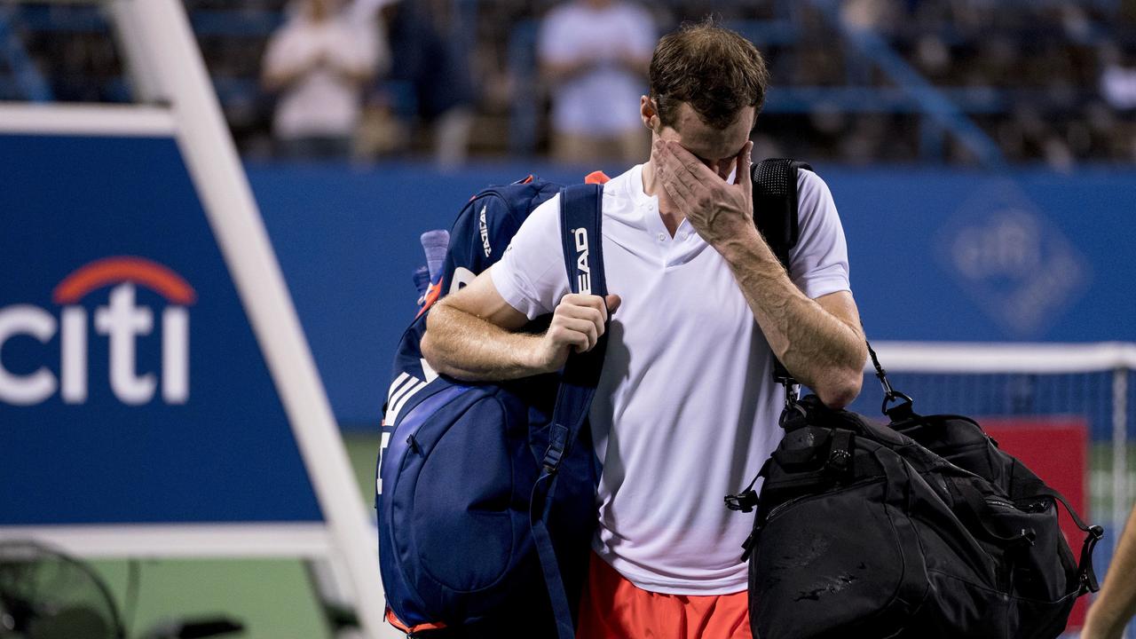 An emotional Andy Murray, of Britain, steps off the court after defeating Marius Copil, of Romania.