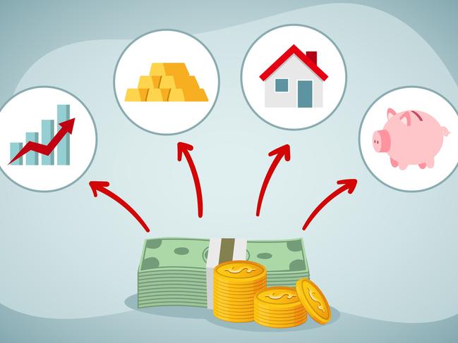 Investment concept. Asset allocation dividing an investment portfolio among different asset categories; investor asset classes artwork