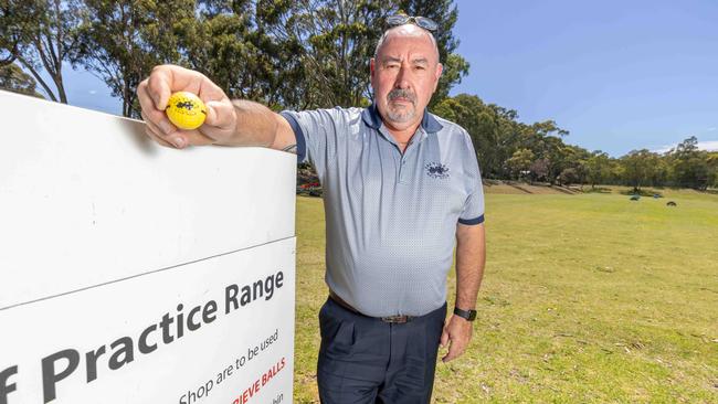 Mark Crowe at The Vines Golf Club with one of the club’s golf balls. Picture: Ben Clark