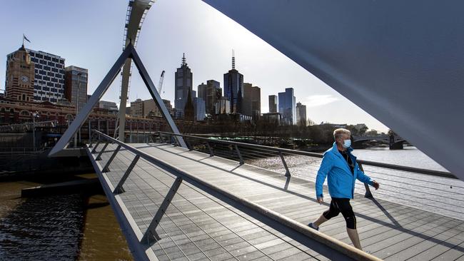 A man walks at Southbank on Monday morning. Picture: NCA NewsWire/David Geraghty