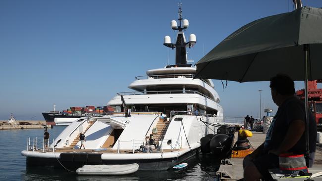 James Packer’s luxury yacht IJE, seen here in Italy, is currently moored in the South Pacific. Picture: Ella Pellegrini