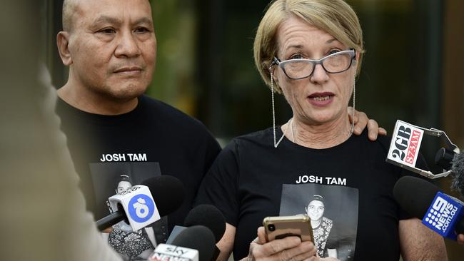 Joshua’s parents John and Julie Tam outside Lidcombe Coroner's Court last week. Picture:AAP