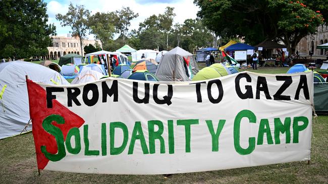 Pro-Palestinian protest camp at the University of Queensland (UQ) in Brisbane. Picture: Dan Peled / NCA NewsWire