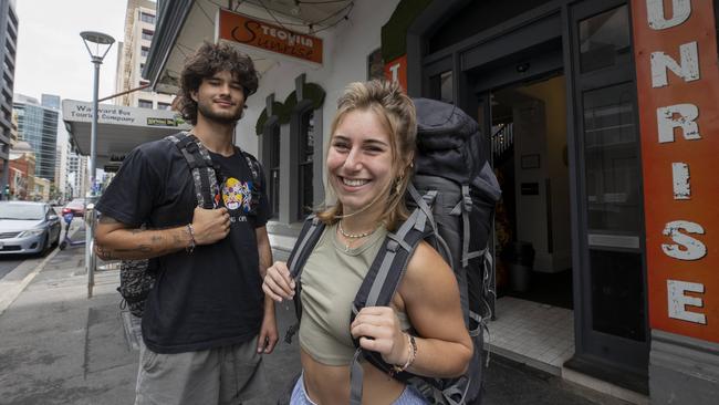 Backpacker numbers in the state have dropped significantly at the expense of high yield tourism. Lucas Hemingway, 23, from Brazil and Morgane Scalea, 26, from Switzerland staying at Tequila Sunrise backpackers in the city. Picture: Brett Hartwig