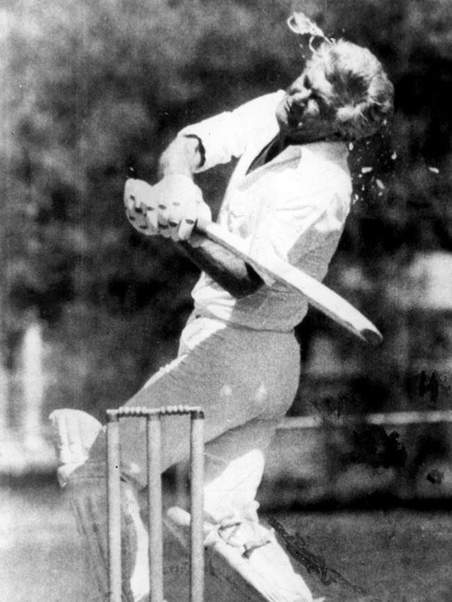 SHATTERING BLOW: Prime Minister Bob Hawke's glasses are broken in the 1984 PM's staff v Parliamentary Press Gallery cricket match in Canberra.