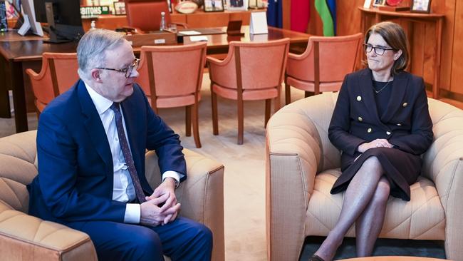 Prime Minister Anthony Albanese with Michele Bullock in Canberra in July after she was named as the next Reserve Bank of Australia Governor. Picture: NCA NewsWire/Martin Ollman