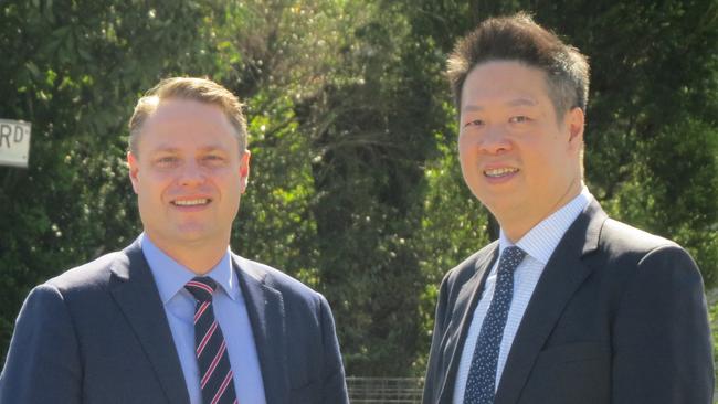 Brisbane Lord Mayor Adrian Schrinner and Councillor Steven Huang. Picture: Kristy Muir