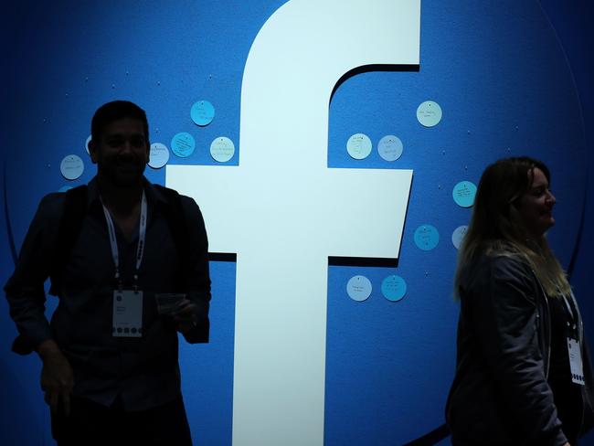 SAN JOSE, CALIFORNIA - APRIL 30: The Facebook logo is displayed during the F8 Facebook Developers conference on April 30, 2019 in San Jose, California. Facebook CEO Mark Zuckerberg delivered the opening keynote to the FB Developer conference that runs through May 1.   Justin Sullivan/Getty Images/AFP == FOR NEWSPAPERS, INTERNET, TELCOS & TELEVISION USE ONLY ==