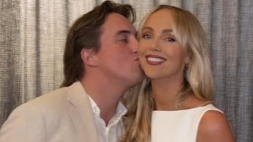 Henry Brayshaw and Annie Knight at the their engagement in Melbourne on May 2, 2025.Picture: Instagram