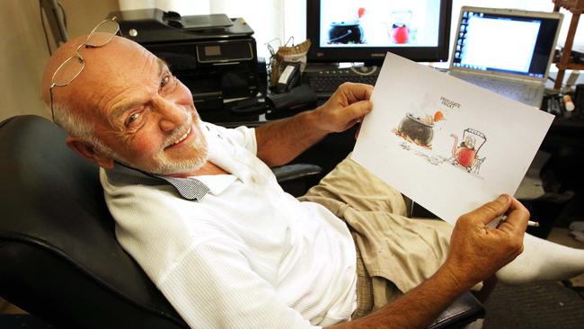 Cartoonist Larry Pickering at his home in Bundall on the Gold Coast in Queensland. Pickering has started drawing cartoons again after abandoning it in 1981.