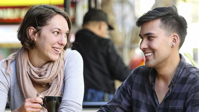 Andrea Avilla Swistunowicz and Armando Albarracin enjoying a coffee at District Specialty Coffee. Picture: Justin Lloyd