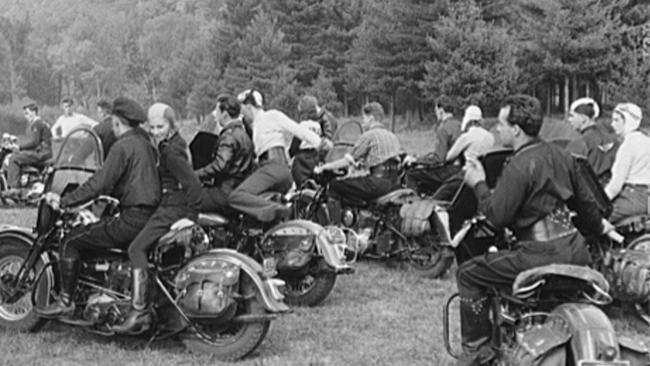 A 1941 picture of a motorcycle club on an outing on the Mohawk Trail, Massachusett