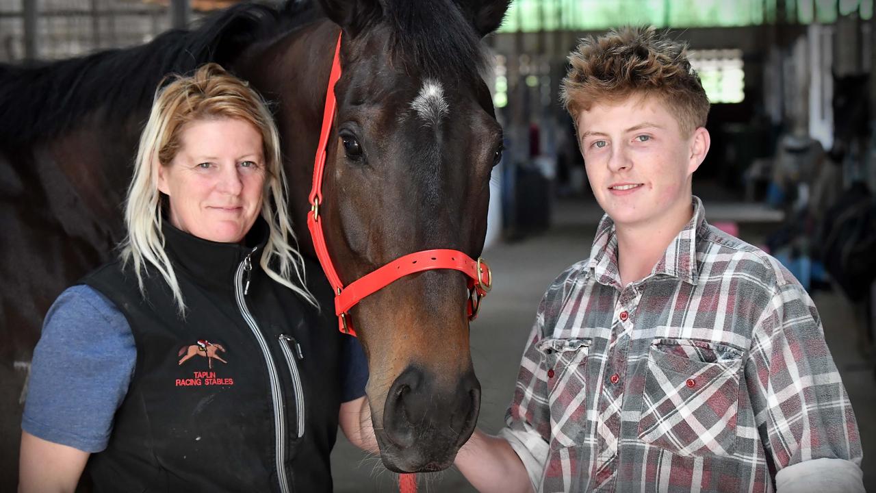 Former New Zealand racing trainers now based on the Sunshine Coast, Kerry and Ian Taplin and their son Jack. Picture: Patrick Woods.