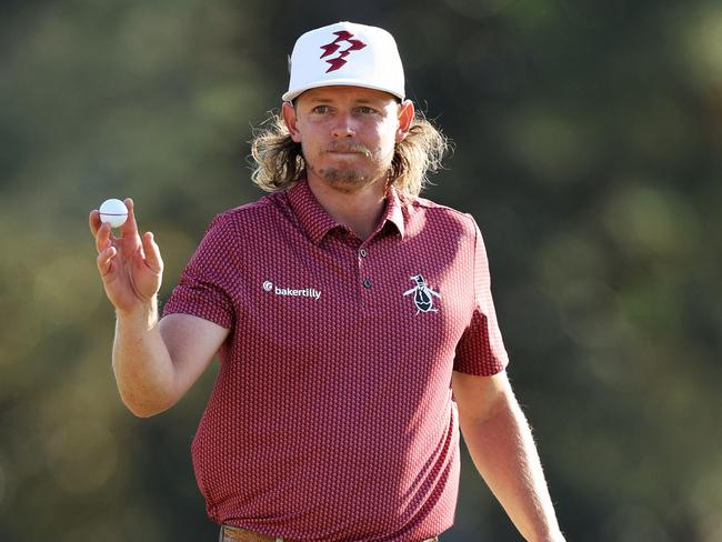 AUGUSTA, GEORGIA - APRIL 14: Cameron Smith of Australia reacts on the 18th green during the final round of the 2024 Masters Tournament at Augusta National Golf Club on April 14, 2024 in Augusta, Georgia.   Warren Little/Getty Images/AFP (Photo by Warren Little / GETTY IMAGES NORTH AMERICA / Getty Images via AFP)