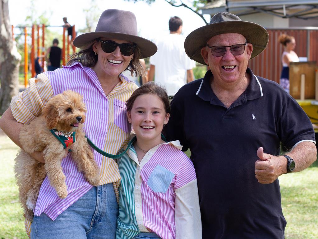 Esther, daughter Clair and grandad along with puppy Remy enjoying the markets.