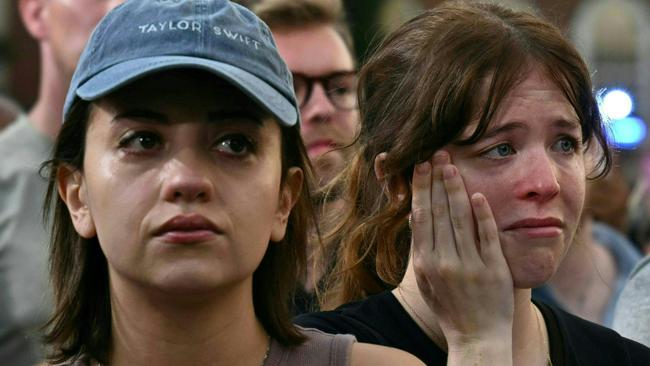 Women react as Kamala Harris speaks for the first time after Donald Trump’s victory. Picture: Angela Weiss / AFP